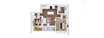 One bedroom apartment floor plan with balcony at Wrights Point* Apartments, Kentucky