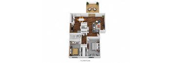 2 Bed Garden - North Floor Plan at Coldwater Flats, Evansville, IN, 47714