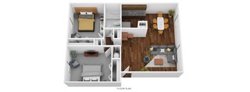 2 Bed Garden - South Floor Plan at Coldwater Flats, Evansville, IN