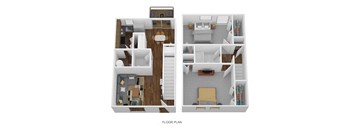 2 Bed Townhome - North Floor Plan at Coldwater Flats, Evansville, 47714