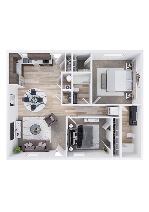 a bedroom floor plan with a bathroom and a living room