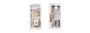 Two images of a small apartment layout.