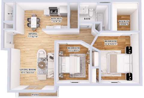 2 Bed 1 Bath Floor Plan at Prescott Place, Ohio