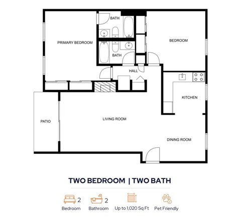 2 Bedroom 2 Bath Floorplan at Trails at Mariemont, Cincinnati, 45227