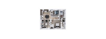 a stylized floor plan with a bedroom and living room