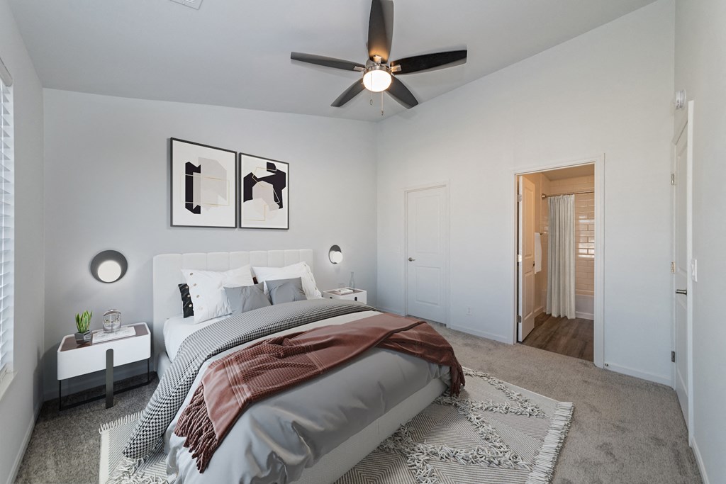 Bedroom With Ceiling Fan at Ivy Hills Living Spaces, Cincinnati, Ohio