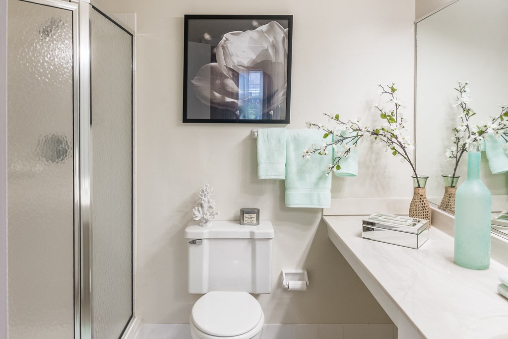 Bathroom with shower cabin at Indian Creek Apartments, Cincinnati, OH, 45236