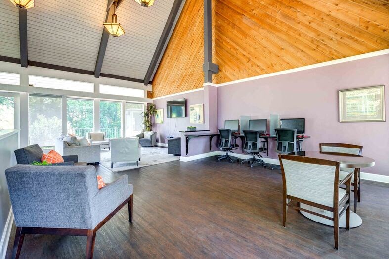 Room with purple walls and a wooden ceiling at Summit at Keystone, Indianapolis, IN