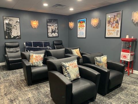 Media room with chairs and movie screen