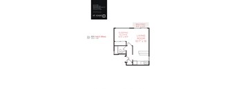 A floor plan for a studio apartment with a sleeping alcove and living room.