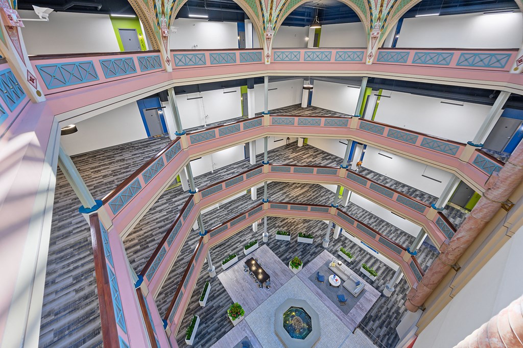 looking down at the inside of a building from above