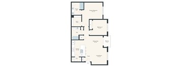 A floor plan of a house with a primary bedroom, a dining area, a living room, a kitchen, a bathroom, a foyer, and a balcony.