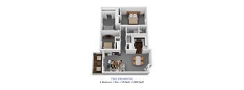 2 bed 1.5 bath floor plan B at Bloomfield Apartments, Dayton, OH, 45426