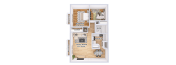 a floor plan of a house with a bedroom and a living room