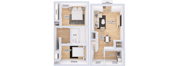 two floor plans of a bedroom with a bathroom and a living room