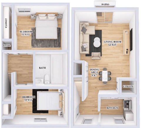 two floor plans of a bedroom with a bathroom and a living room