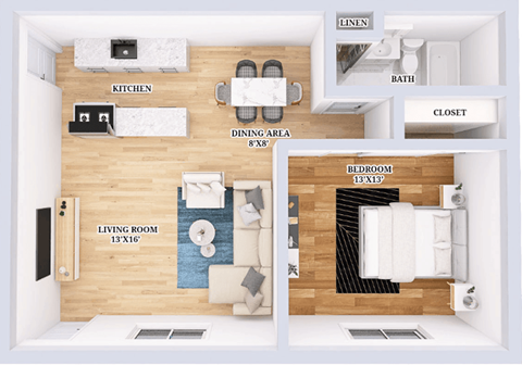 a floor plan of a living room with a wood floor
