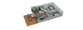 2 Bed Floorplan at Meridian Court South, Indianapolis, IN, 46217