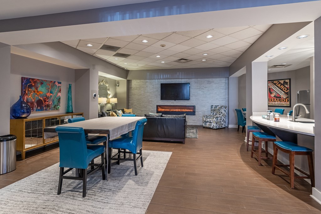 Clubhouse Kitchen Breakfast Bar with Stools at Renaissance at the Power Building, Cincinnati, OH, 45202