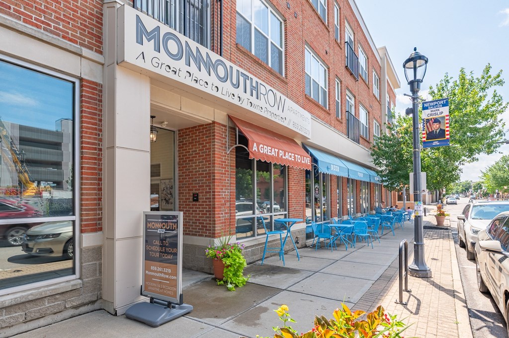 A street view of Monmouth with a sign that says "A Great Place to Live".