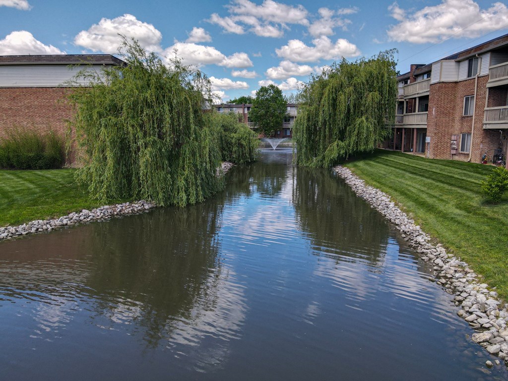 Lovely trees border our community lake at Lawrence Landing, Indianapolis, Indiana