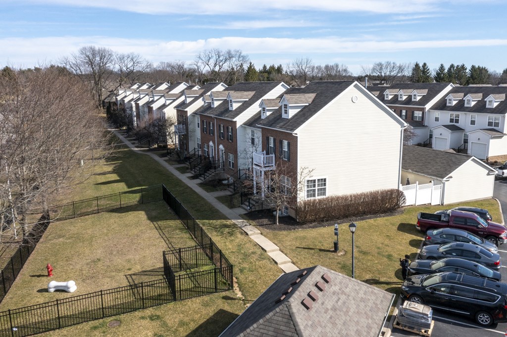 an aerial view of a row of houses at Traditions at Slate Ridge, Reynoldsburg, OH 43068