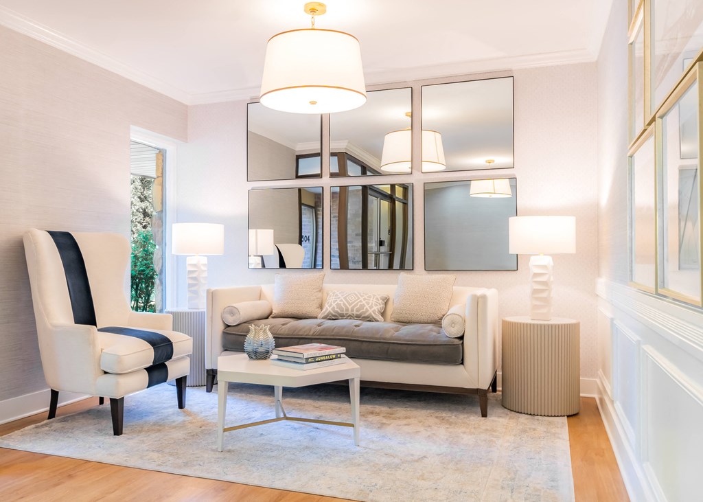 a living room with a couch and two chairs and a mirror at Indian Creek Apartments*, Ohio, 45236