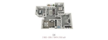 Elk 950 Sq. Ft. Floor Plan at Deerfield Crossing Apartments, Lebanon