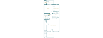 A floor plan of a house with labeled rooms such as Bedroom, Bath, Kitchen, and Living/Dining Room.