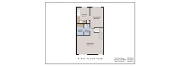 a floor plan of a first floor apartment with a bedroom and a living room