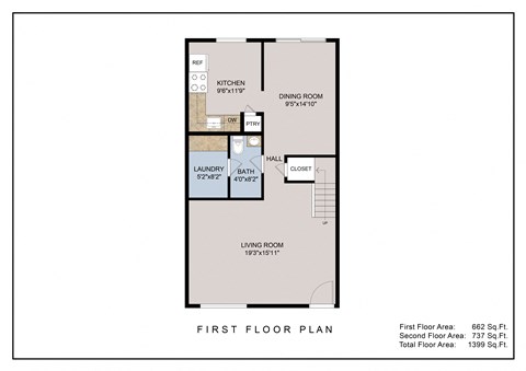 a floor plan of a first floor apartment with a bedroom and a living room