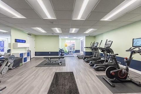 a gym with cardio machines and other exercise equipment at Roebling Row, Covington, KY, 41011-1720