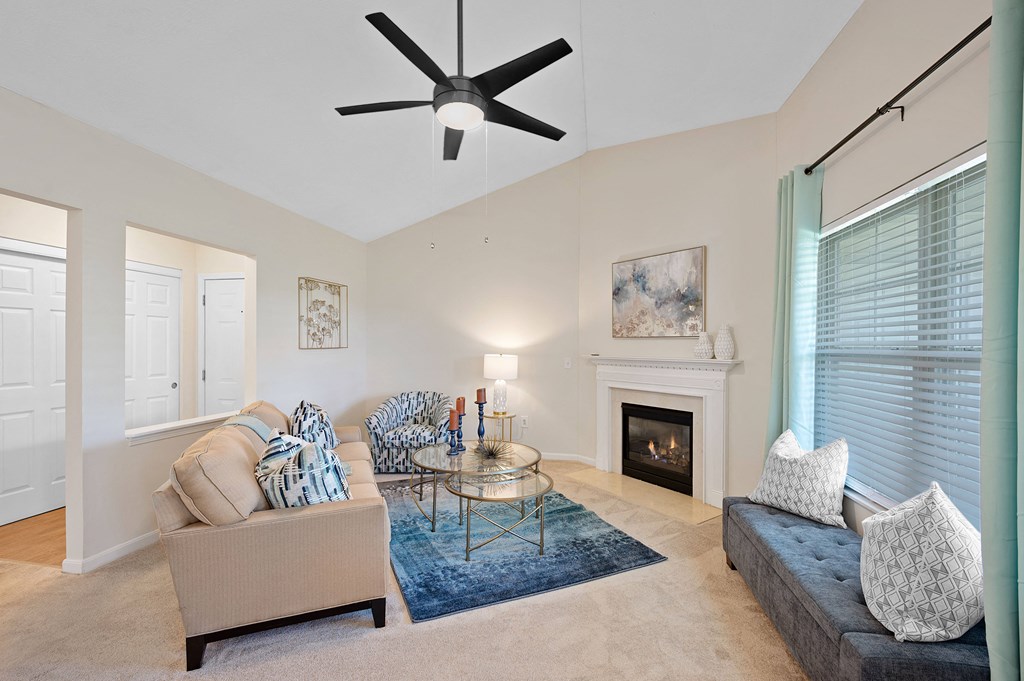 Living Room with Fireplace at Four Bridges, Liberty Township