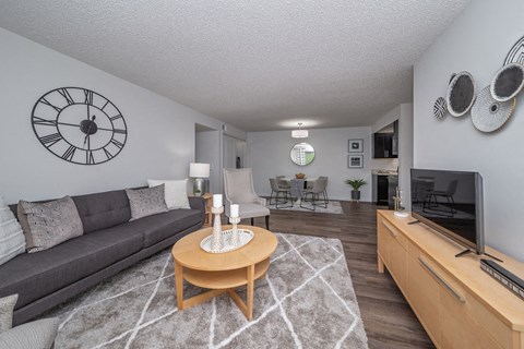 Living Room With Kitchen View at Fox Run, Dayton, OH