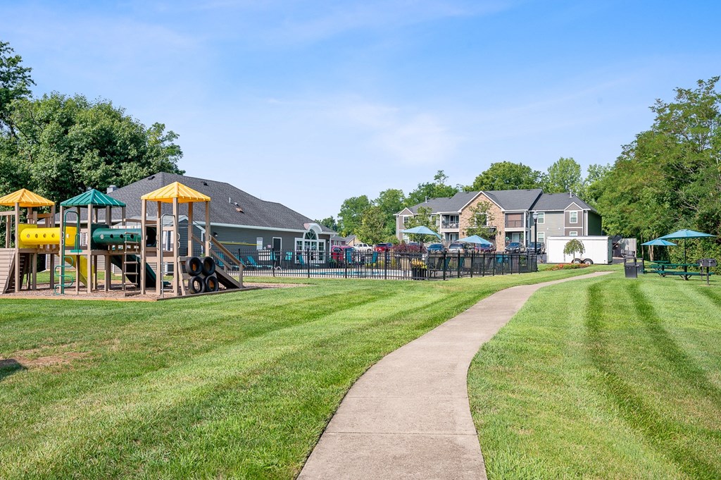 Playground and houses in the background at Galbraith Pointe Apartments and Townhomes, Cincinnati