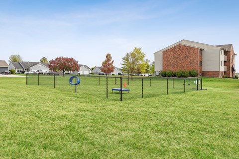 A playground with a swing set and a slide in a grassy area.