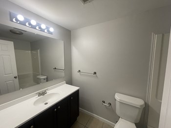 a bathroom with a sink toilet and mirror - Photo Gallery 28