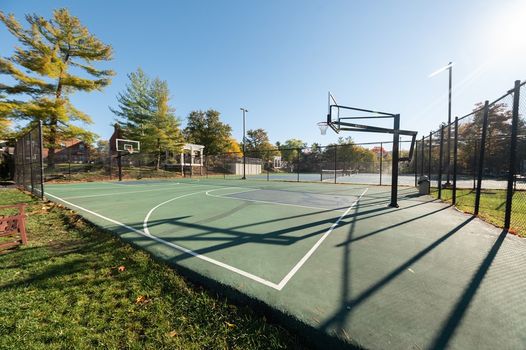 Basketball court in a park on a sunny day at Indian Creek Apartments, Cincinnati, Ohio