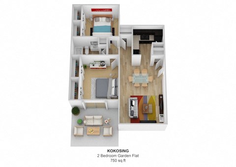 2 bed 1 bath G at Rivers Edge Apartments and Townhomes, Dayton