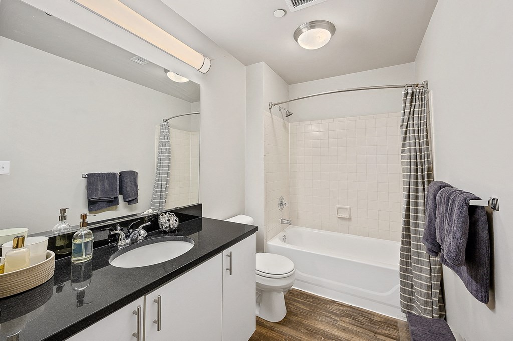 a bathroom with a sink and a toilet and a shower