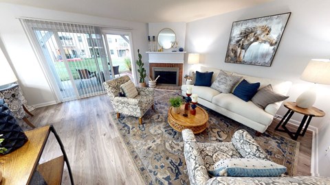 Living room wide view at Merrick Place, Lexington, KY