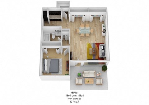 1 bed 1 bath E at Rivers Edge Apartments and Townhomes, Dayton, Ohio