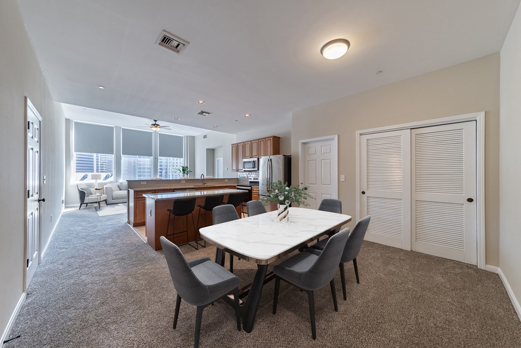 Dining Room & Kitchen at Renaissance at the Power Building, Cincinnati, Ohio