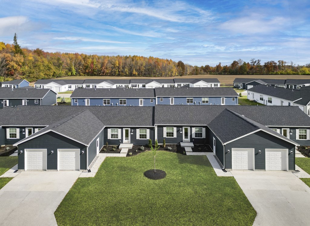 an aerial view of a row of houses