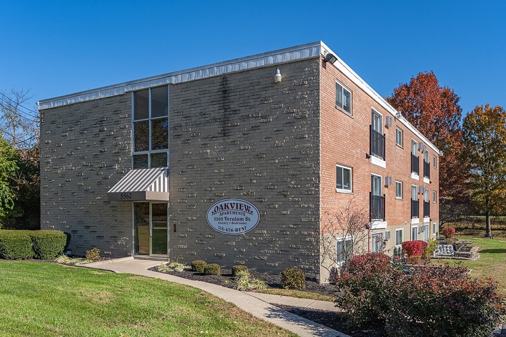 an office building with a sign on the side of it