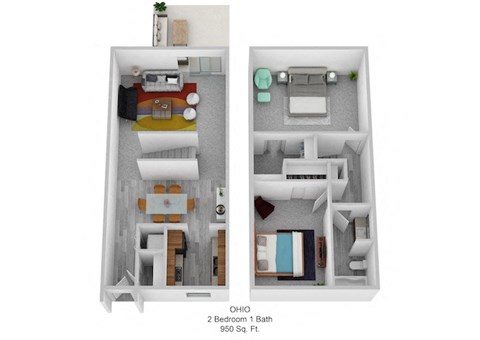 2 bed 1 bath F at Rivers Edge Apartments and Townhomes, Dayton, 45405