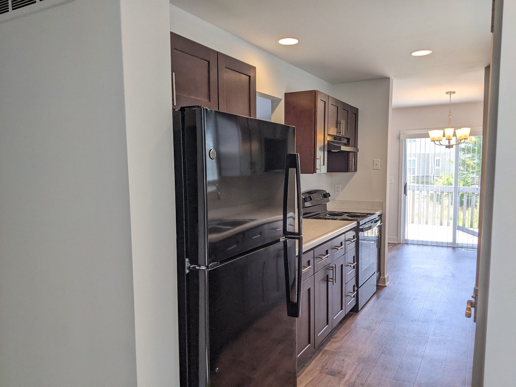 Renovated Kitchen with new cabinets and black appliances, Richwood North Townhomes, Florence, KY
