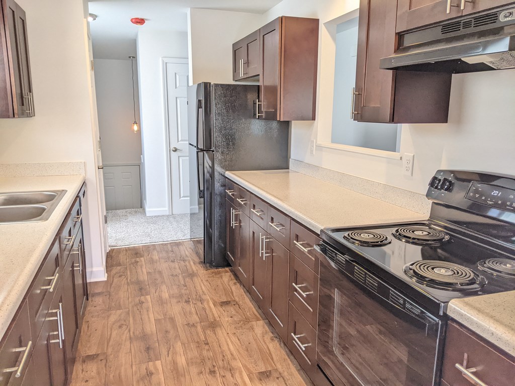 Renovated Kitchen with new cabinets and black appliances, Richwood North Townhomes, Florence, KY