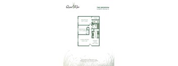 A floor plan for a two bedroom apartment sized 1.5 bath and 912 sq. ft.