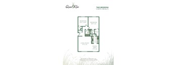A floor plan for a two bedroom apartment sized 1,5 bath and 928 sq. ft.